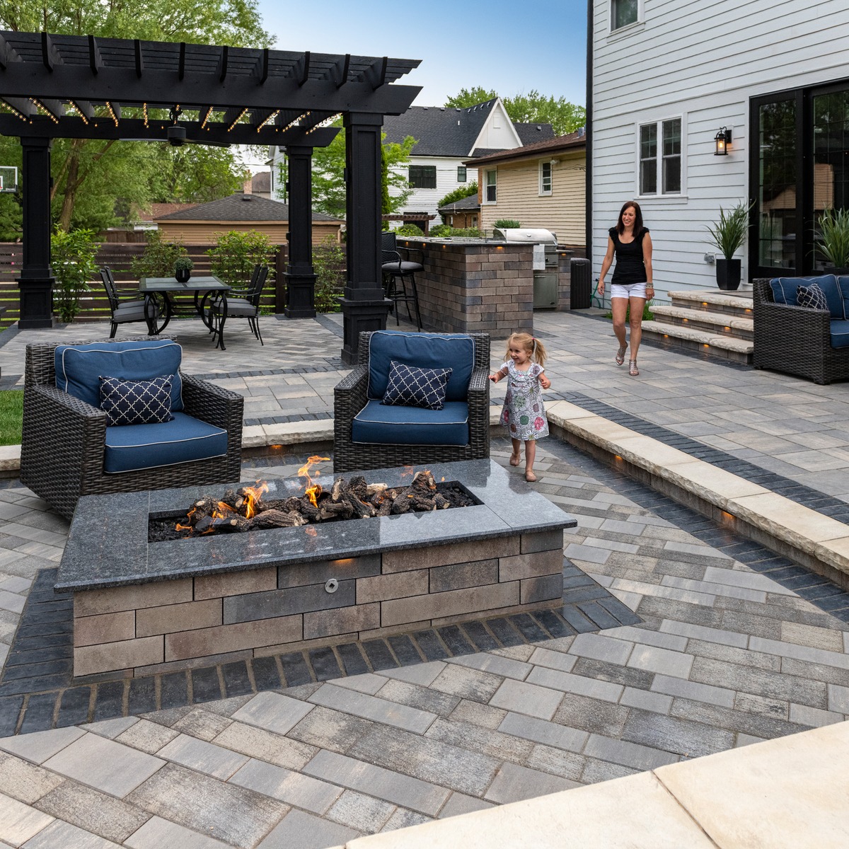 Paver Stone Patio and Fire Table