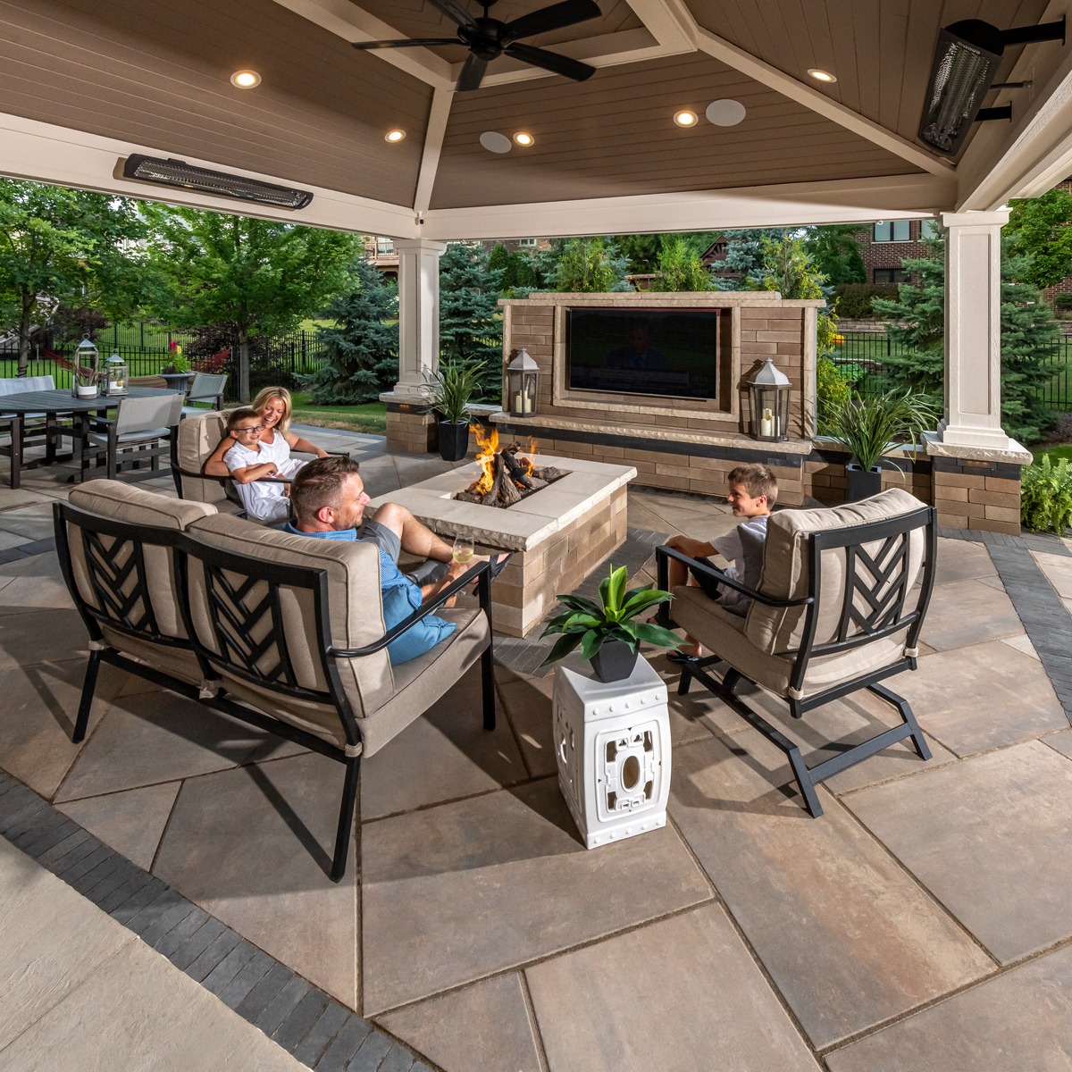Patio Pavers with TV Wall