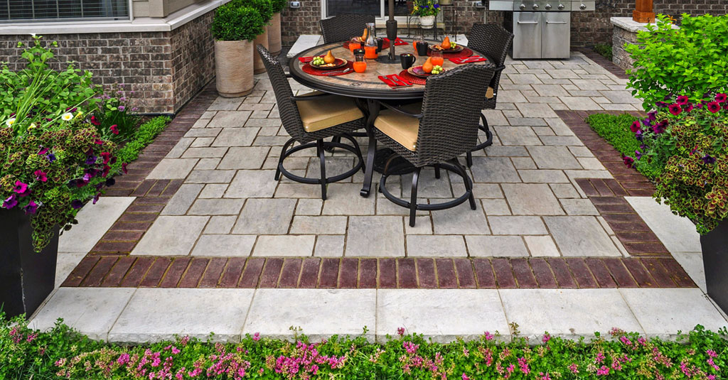 Unilock Patio with Paver Patterns and Inlays 