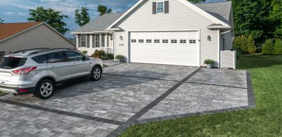 Interlocking Unilock Driveway with Boarders and Linear Design