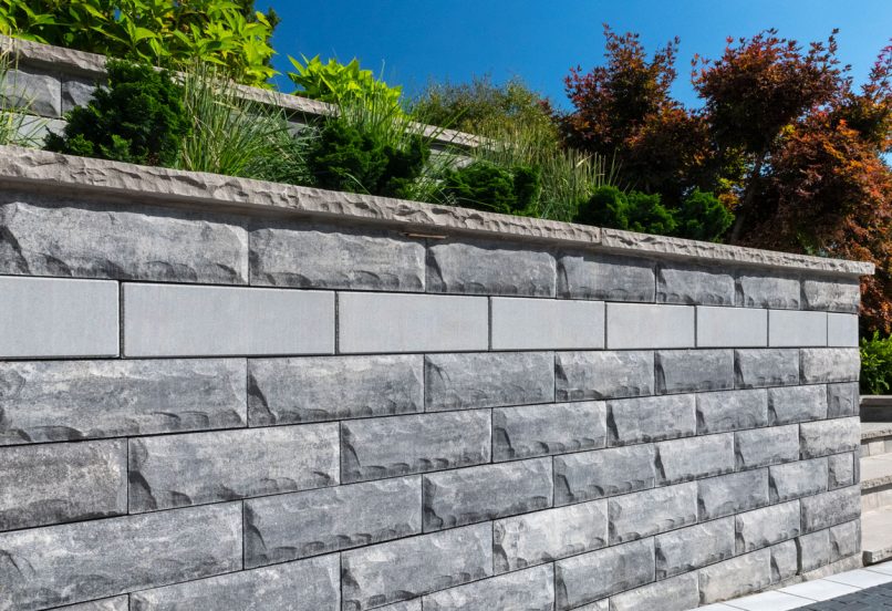 Close up of Unilock Retaining Wall with Coping