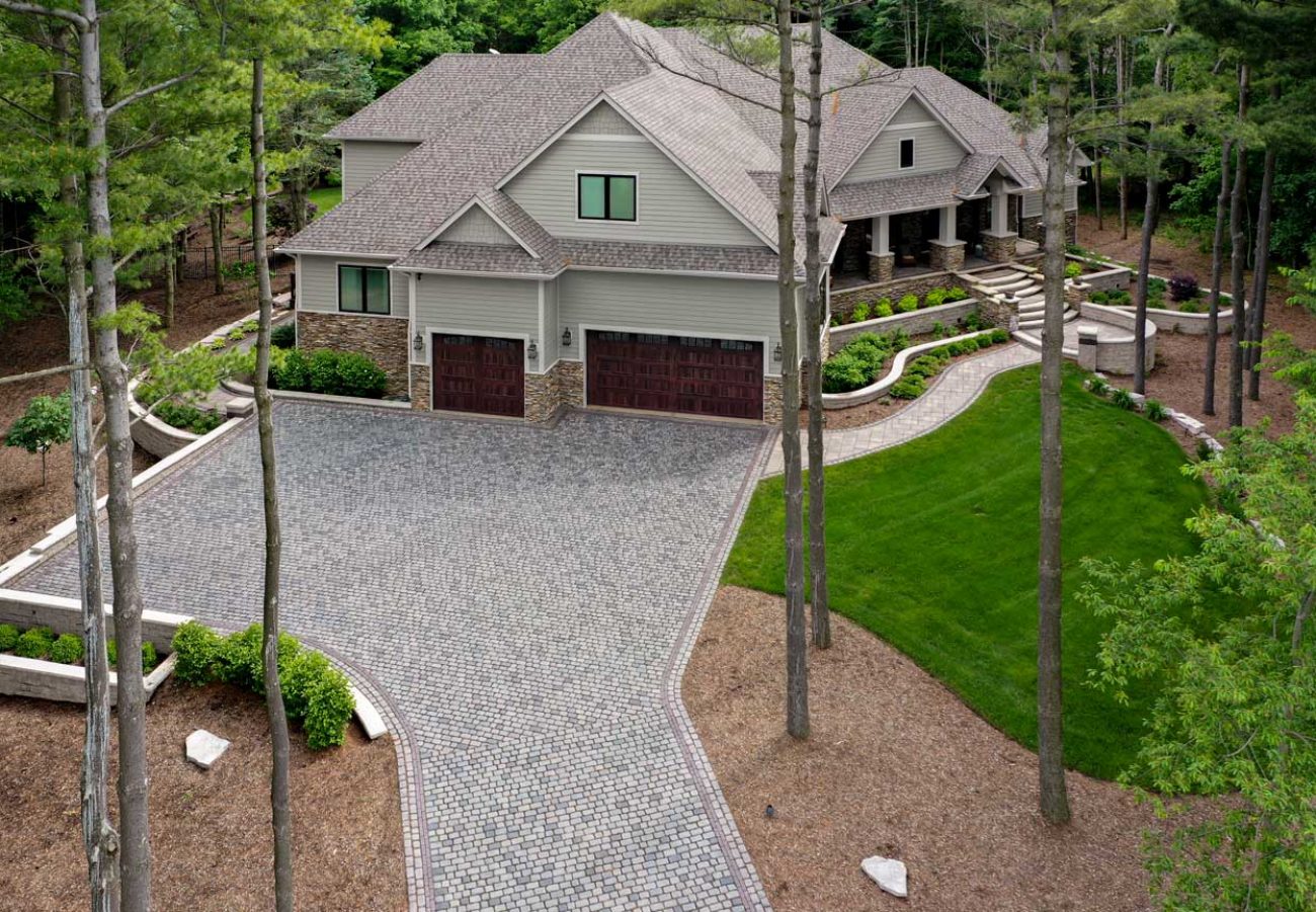 Unilock Interlocking Heated Driveway with Walkway to Front Entrance