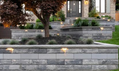 Front Entrance Retaining Wall Block Planters with Lighting