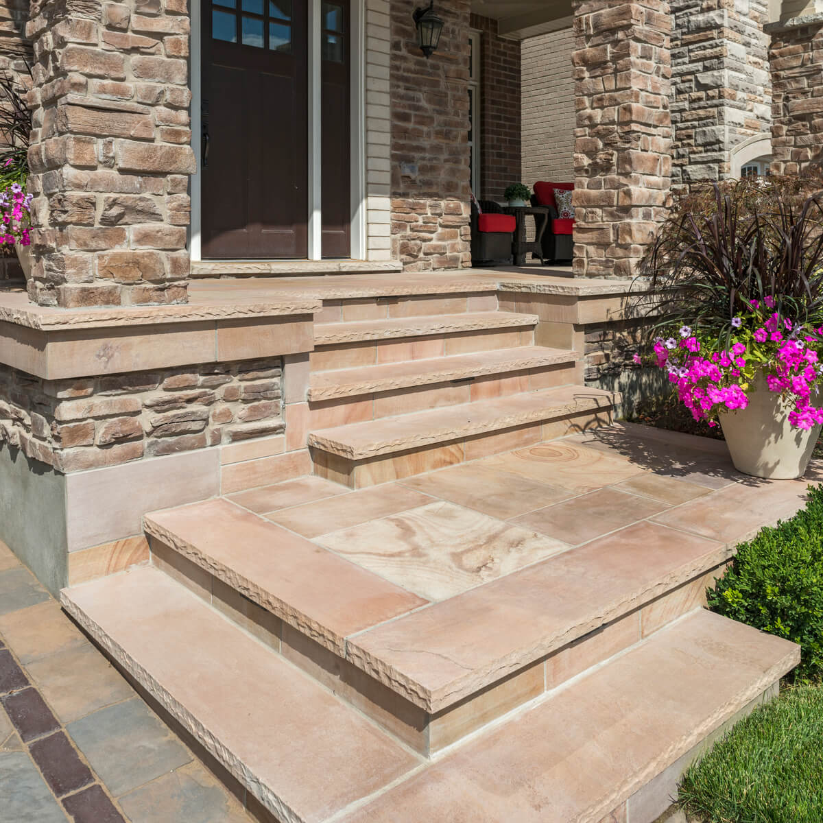 Unilock Natural Stone Front Entrance with Steps
