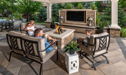 Patio Pavers with TV Wall