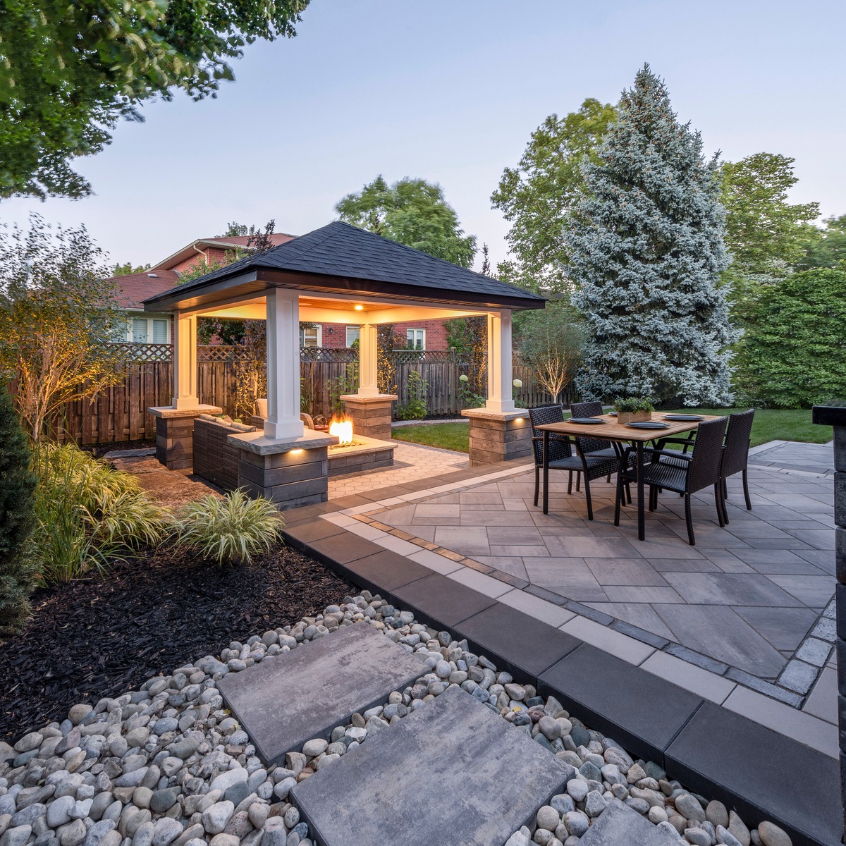 Paver Stone Patio with Pergola and Large Format Slabs