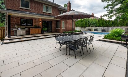 Paver patio with swimming pool in Urban Linen Buff