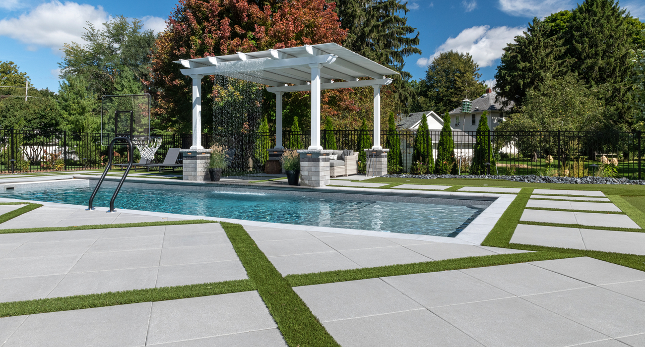 Large paver patio with swimming pool inspiration
