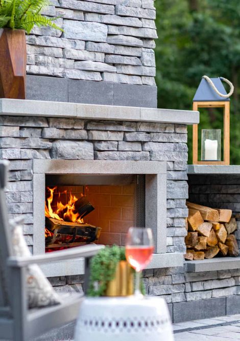 Close up of Retaining Wall with Fireplace