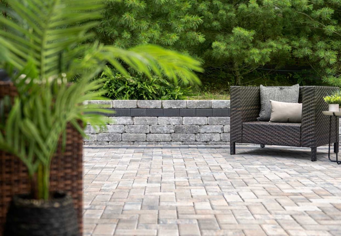 Unilock Patio Space with Retaining Wall