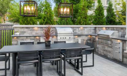 Paver patio with outdoor kitchen and seating