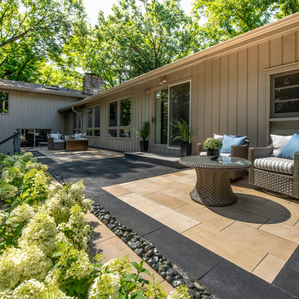 Sleek Natural Stone Patio with Contrasting Boarders