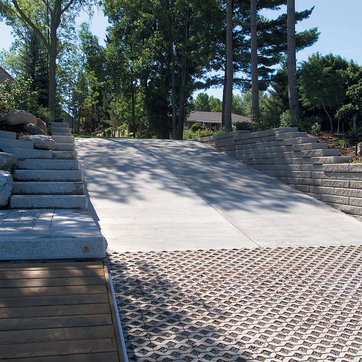 Steep Hill Driveway with Surrouding Retaining Wall