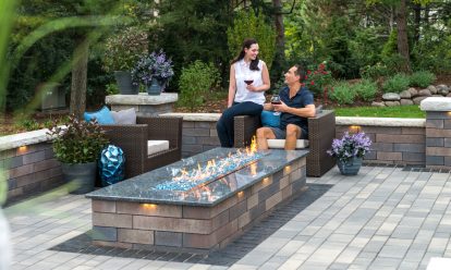 Lineo Dimensional Stone (Fire Table) (Sierra) (, Ledgestone (Coping on seat wall) (Buff)