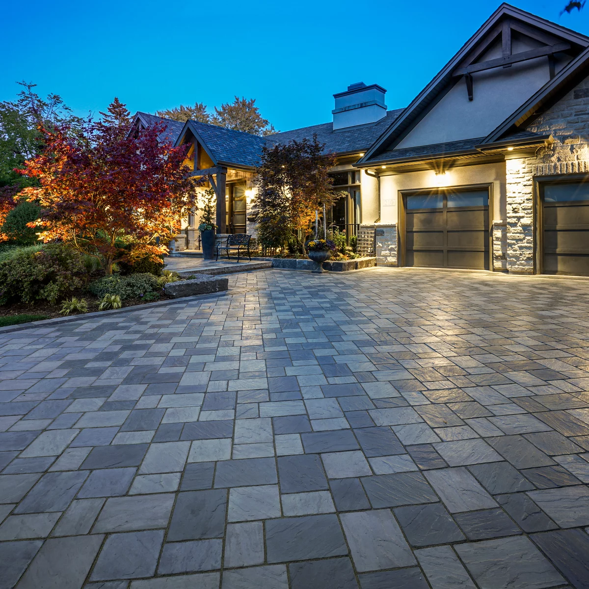 Driveway pavers at night