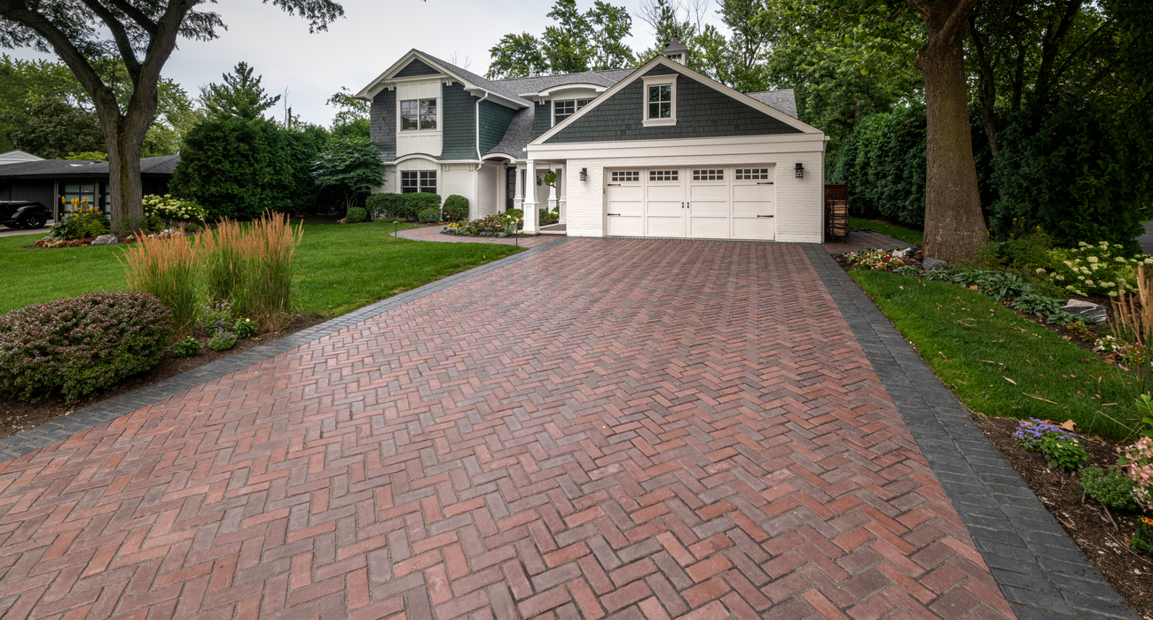 Large paver driveway and front walkway