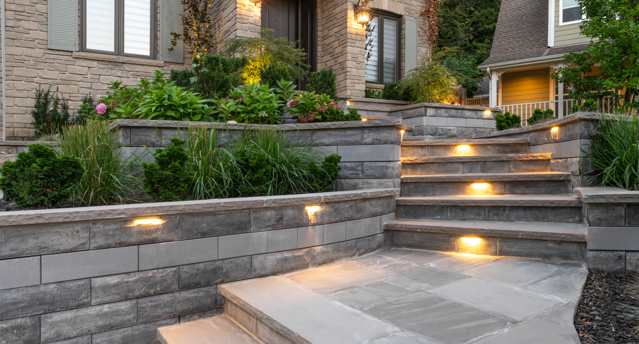 Stone steps with integrated lighting