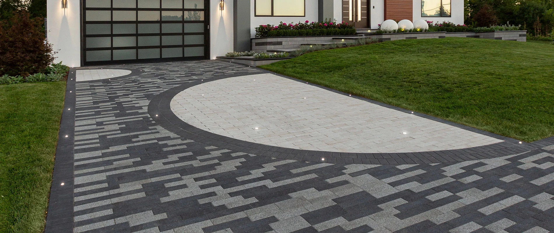 Paver driveway with paver patterns