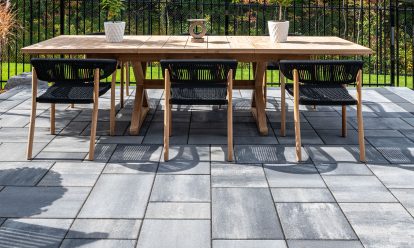 Paver patio with outdoor dining table