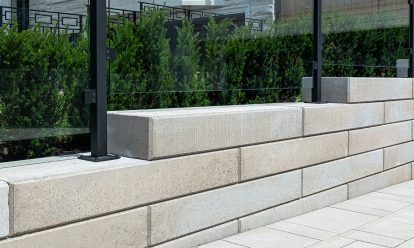 Retaining wall with Unilock products