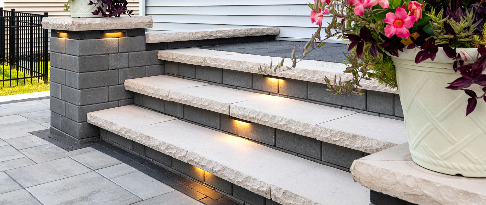 Stone steps with integrated lighting