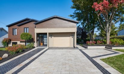 Paver patio with front walkway and border